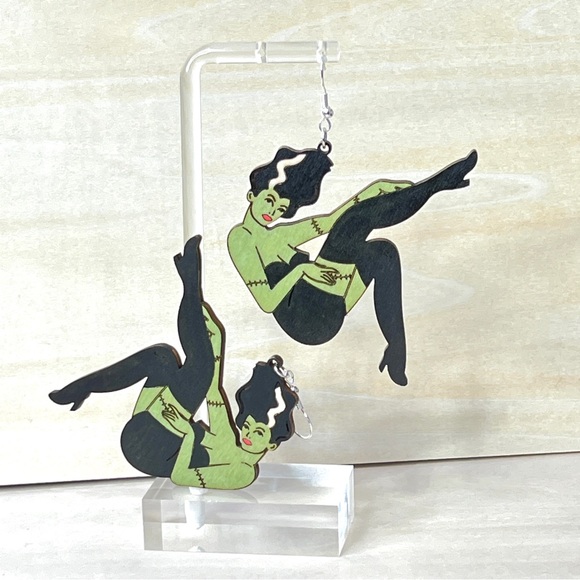 Jewelry - Bride Of Frankenstein Earrings - Halloween Pinup Lady In Monster Costume